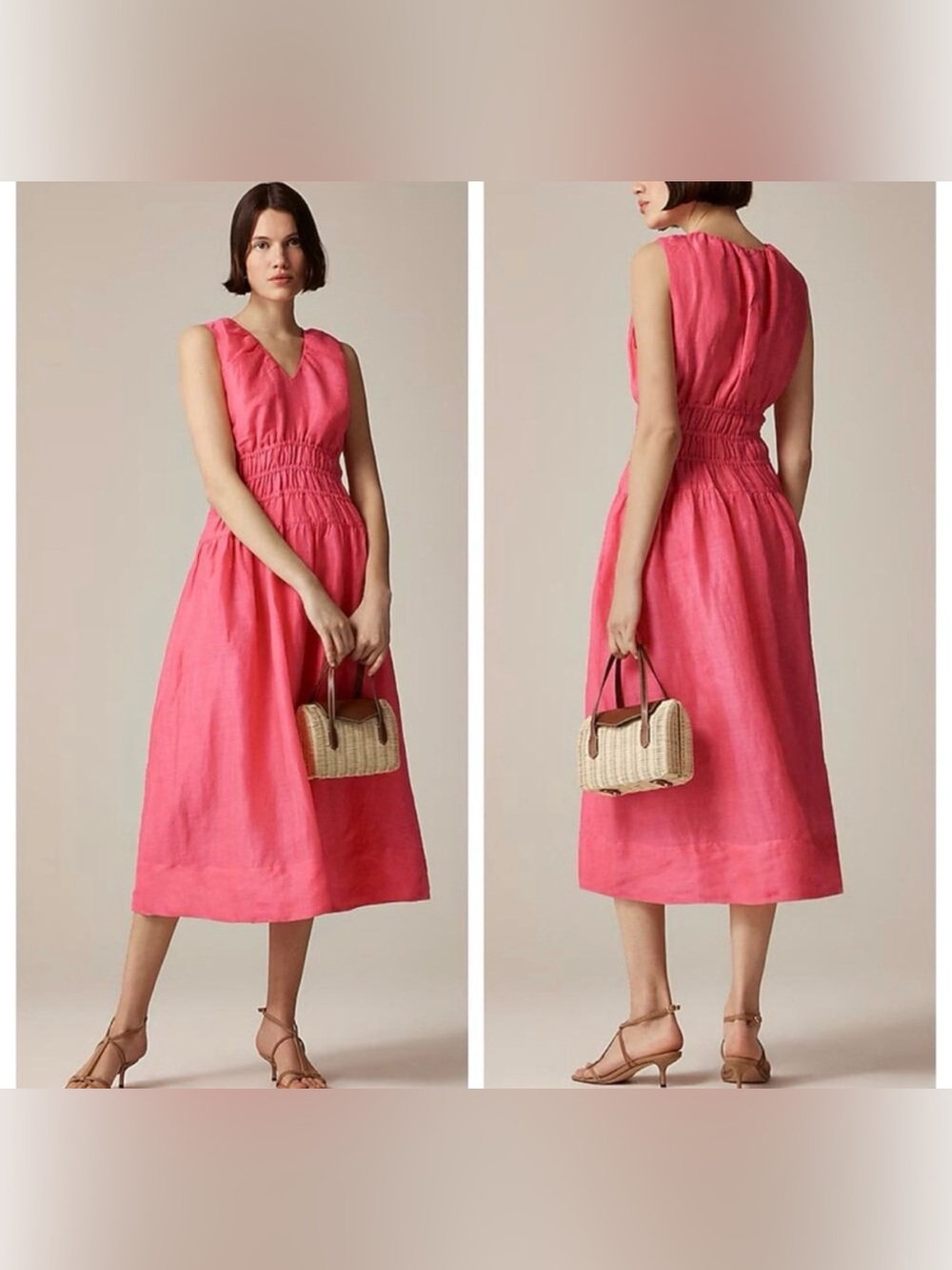 J.Crew Women's Hyacinth V-Neck Pink Midi Dress in Garden Rose Sz Small